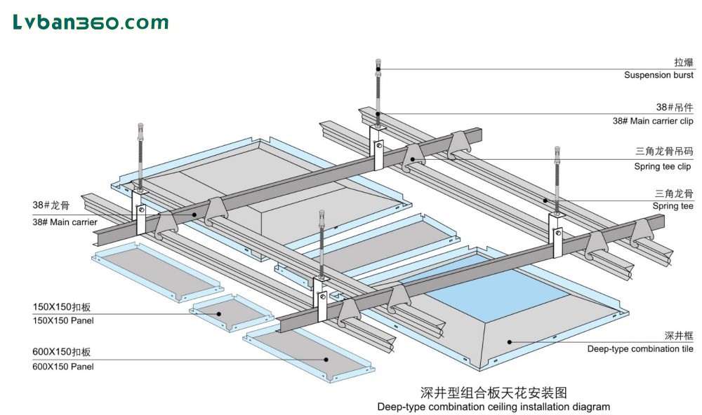 深井型组合方板安装方法：工程铝扣板，方板天花，组合天花，井型方板天花厂家直销，15652920091